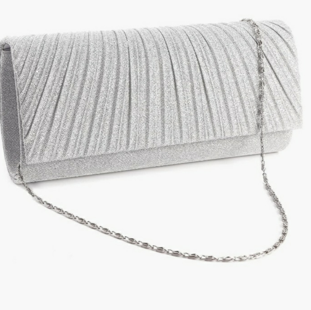 Anladia - Honeycomb Sparkle Silver Glitter Evening Clutch Handbag